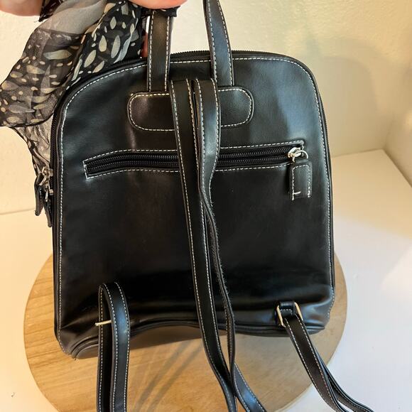 Vintage 90s Black Square PVC Leather Scarf Tie Medium Backpack - Picture 7 of 15